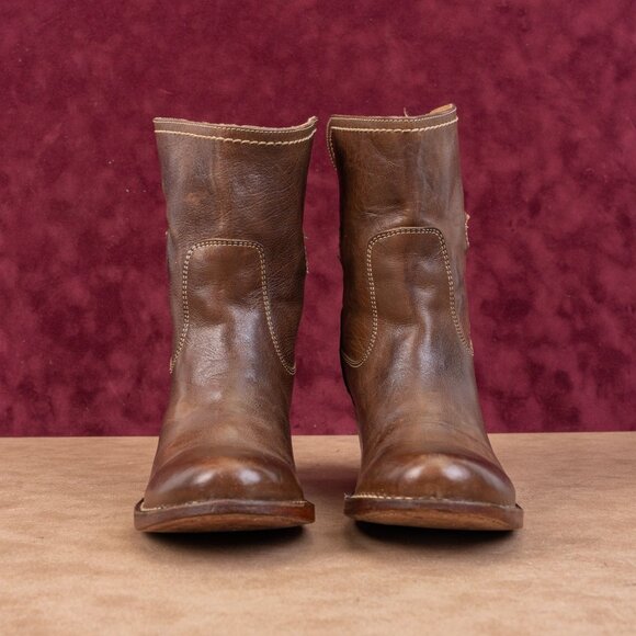 Frye Women Carmel dark brown Leather Strap Western Cowboy Ankle Boots sz 6.5 - Picture 3 of 8